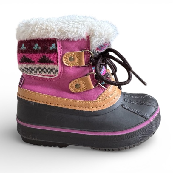 London Fog Other - London Fog Faux Fur Winter Snow Boots Pink Black Faire Isle Knit Toddler Size 7